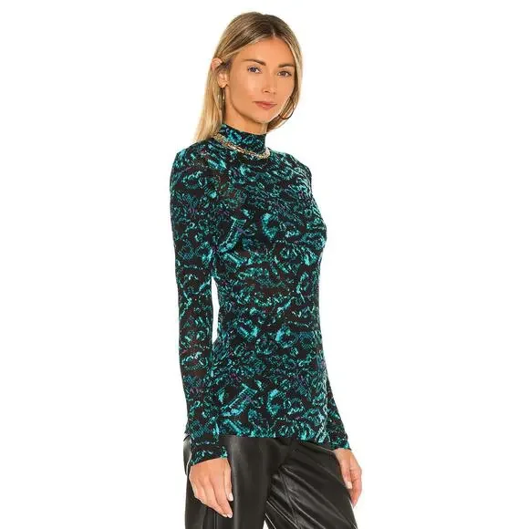 Diane von Furstenberg Remy Mesh Top Mock Neck Sheer Leopard Snake Patina Medium - Picture 3 of 14